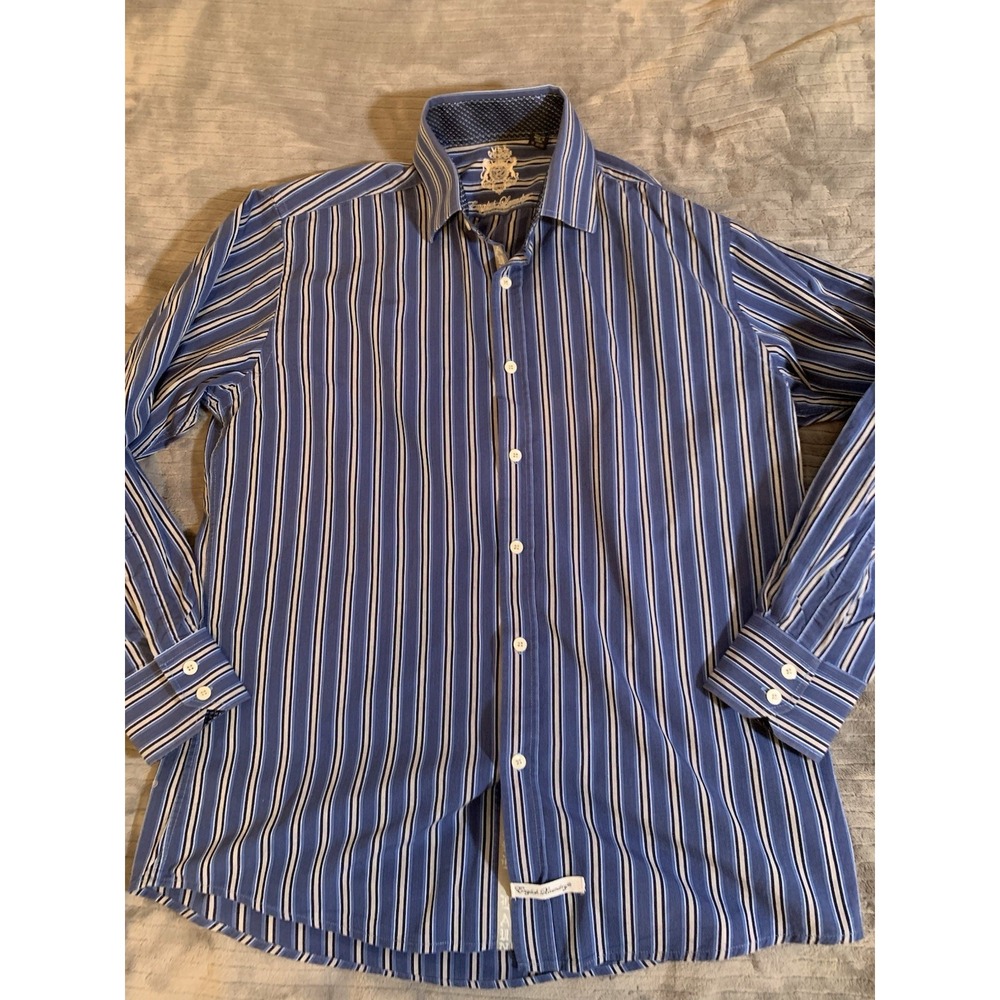 English Laundry Mens Button Down Shirt Blue Stripe 16 32/33